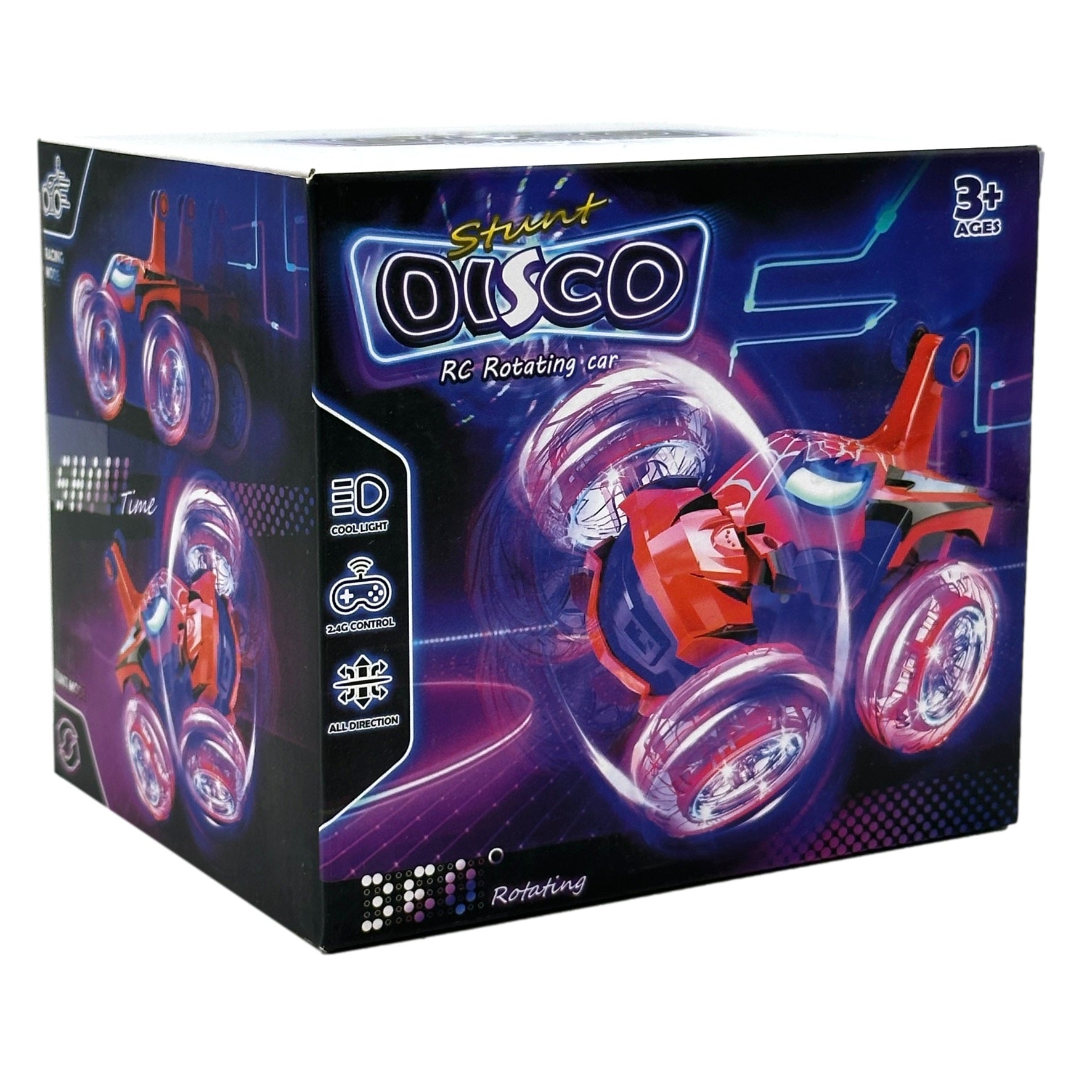Box for a "Stunt Disco" RC rotating car toy.